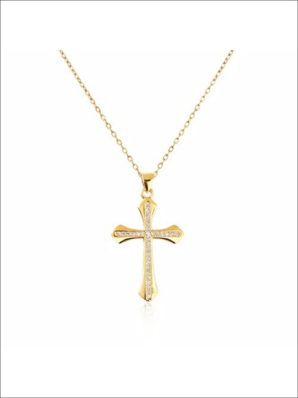 Dainty Gold Plated Cross Pendant Necklace Cubic Zirconia 15.7in Women's